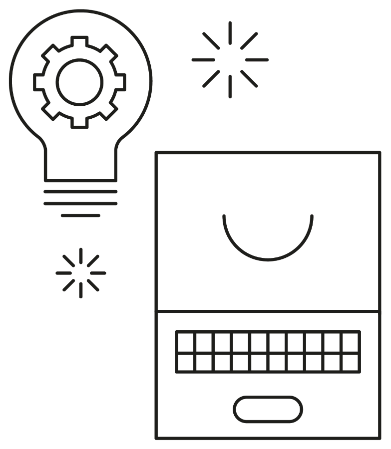 Illustration of a lightbulb and a laptop with a smile
