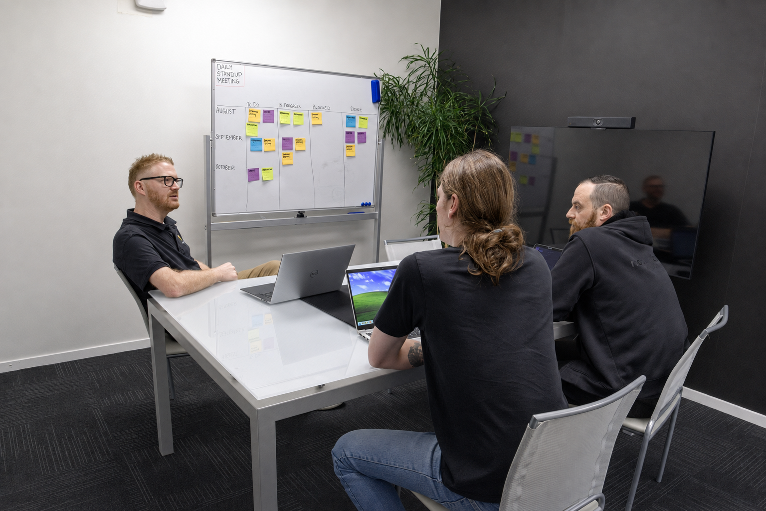 The New Solutions team at a daily standup meeting